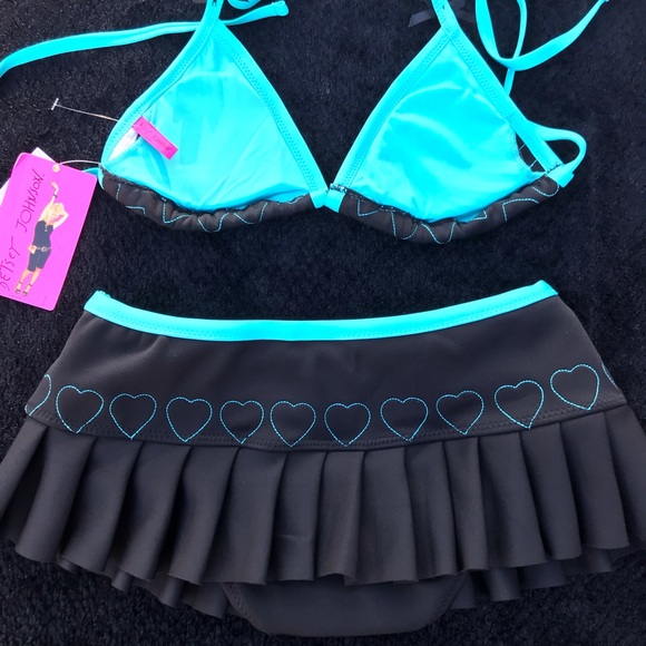 Vintage Betsey Johnson skirt bikini swimsuit heart pleated skirt scuba wetsuit - Picture 8 of 8